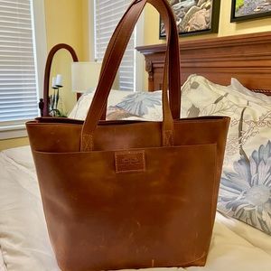 NEW Set of Cognac Genuine Leather Tote Bag w/ matching wallet/cosmetic/organizer